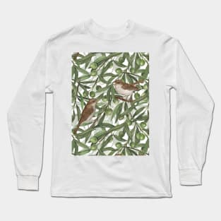 Nightingales in the olive tree Long Sleeve T-Shirt